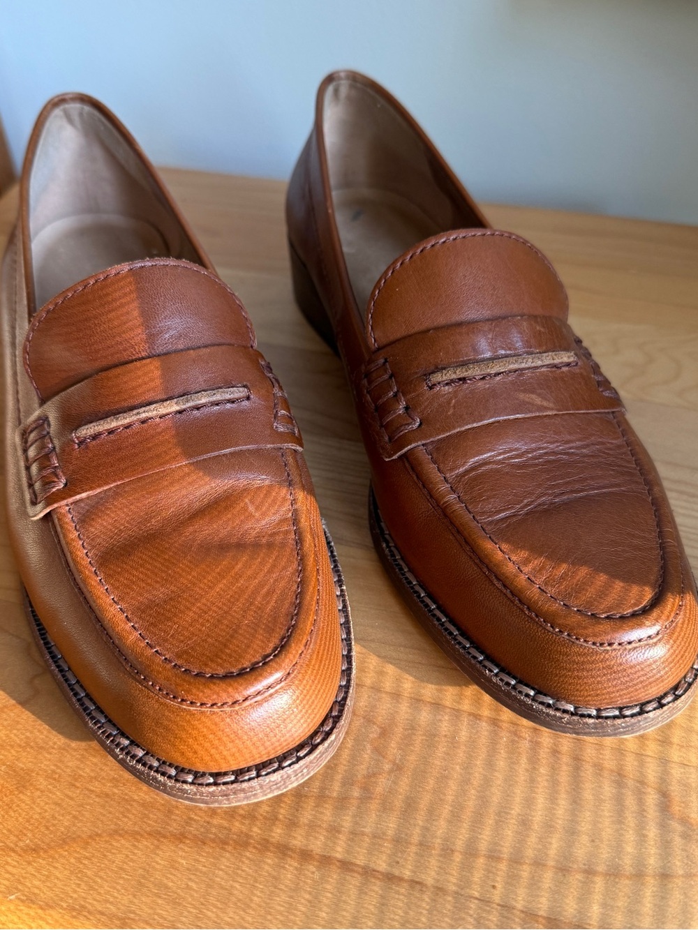 Madewell The Elinor Loafer Women's Tan Cognac Leather Penny Flat Shoes Size 7
